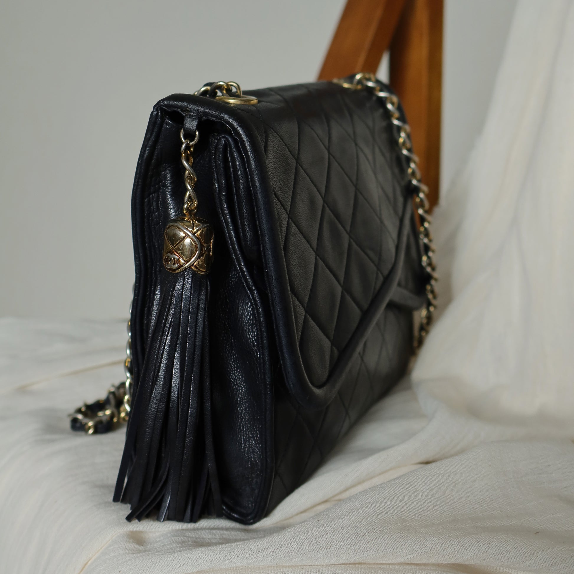 Chanel Vintage Tassel Asymmetrical Double Flap Bag