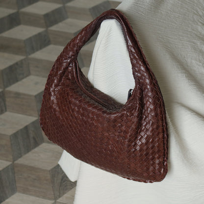 Bottega Veneta Vintage Dark Brown Double Intrecciato Weave Ebano Hobo Shoulder Bag