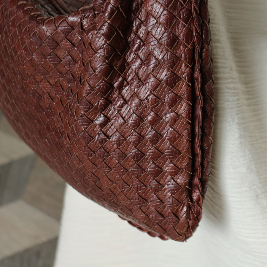 Bottega Veneta Vintage Dark Brown Double Intrecciato Weave Ebano Hobo Shoulder Bag