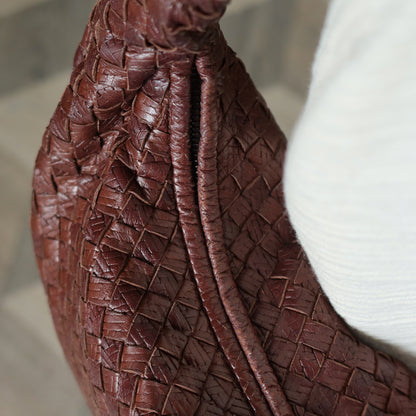 Bottega Veneta Vintage Dark Brown Double Intrecciato Weave Ebano Hobo Shoulder Bag