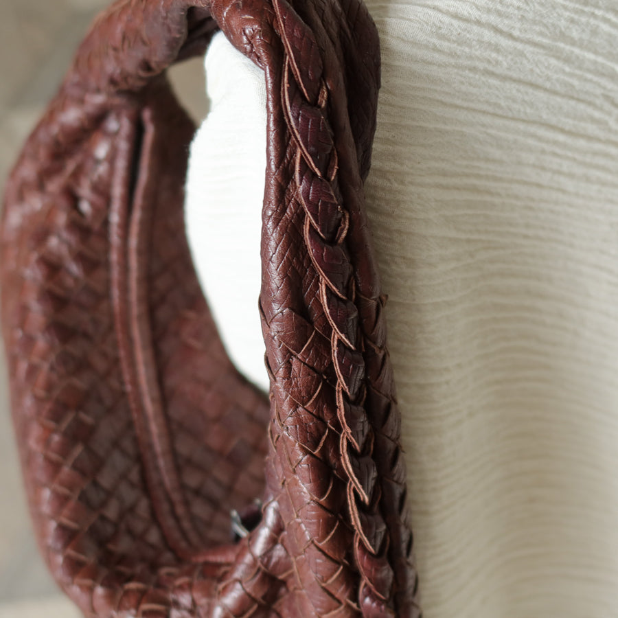 Bottega Veneta Vintage Dark Brown Double Intrecciato Weave Ebano Hobo Shoulder Bag