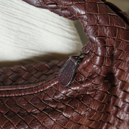 Bottega Veneta Vintage Dark Brown Double Intrecciato Weave Ebano Hobo Shoulder Bag