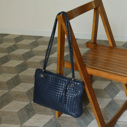 Bottega Veneta Vintage Light Navy Blue Intrecciato Leather Braided Strap Shoulder Bag