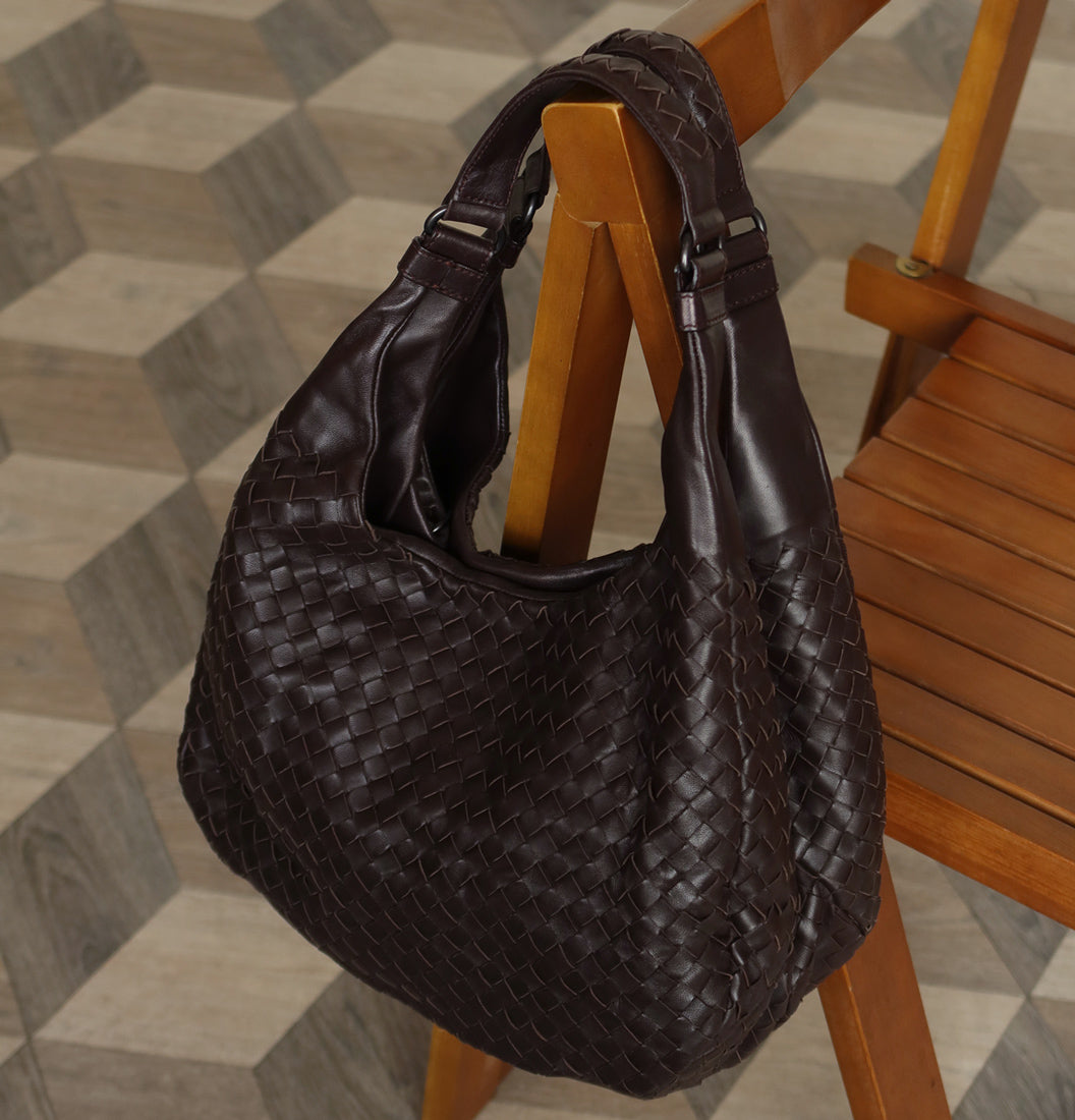 Bottega Veneta Vintage Dark Brown Medium Intrecciato Hobo Shoulder Bag