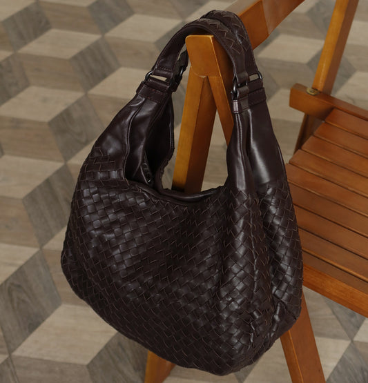 Bottega Veneta Vintage Dark Brown Medium Intrecciato Hobo Shoulder Bag