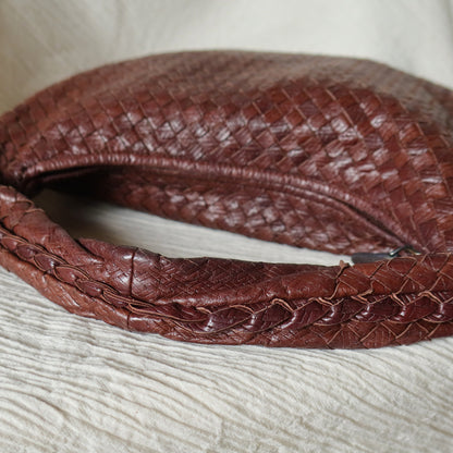 Bottega Veneta Vintage Dark Brown Double Intrecciato Weave Ebano Hobo Shoulder Bag