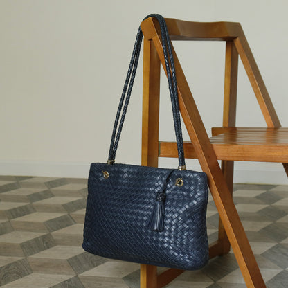 Bottega Veneta Vintage Light Navy Blue Intrecciato Leather Braided Strap Shoulder Bag