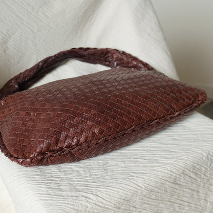 Bottega Veneta Vintage Dark Brown Double Intrecciato Weave Ebano Hobo Shoulder Bag