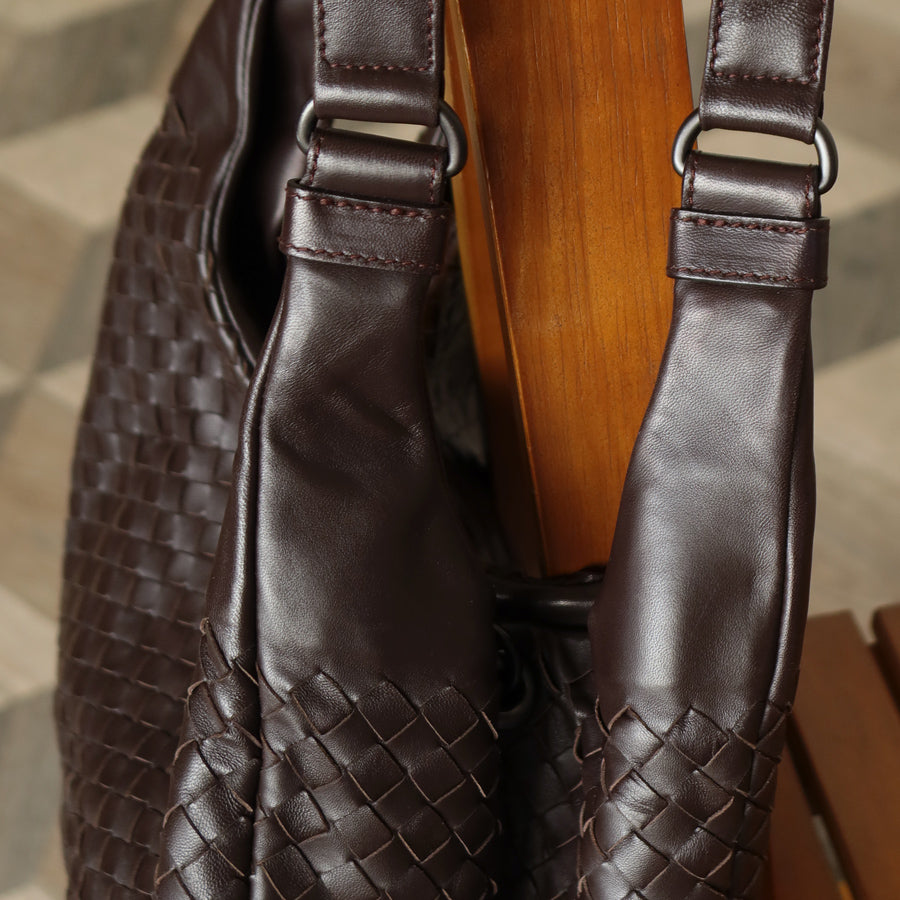 Bottega Veneta Vintage Dark Brown Medium Intrecciato Hobo Shoulder Bag