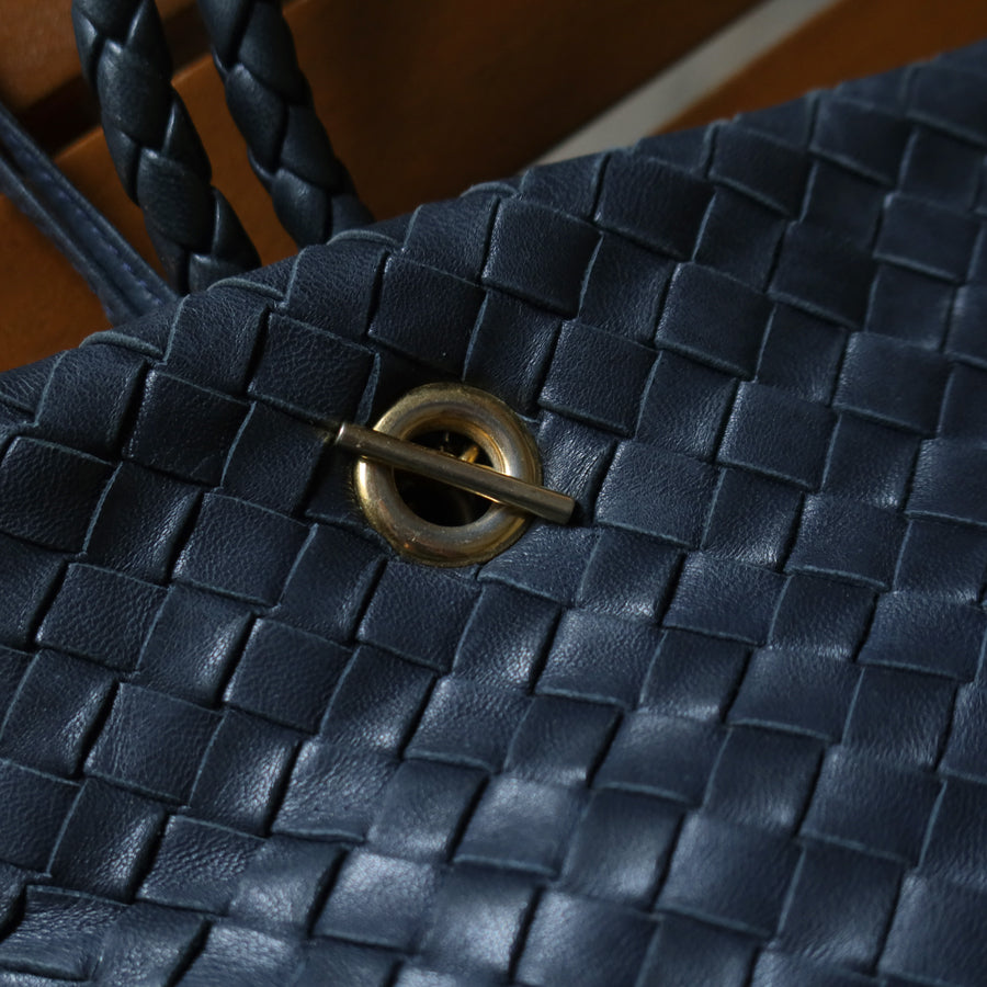 Bottega Veneta Vintage Light Navy Blue Intrecciato Leather Braided Strap Shoulder Bag