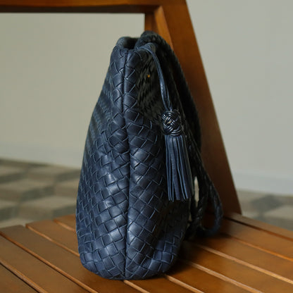 Bottega Veneta Vintage Light Navy Blue Intrecciato Leather Braided Strap Shoulder Bag