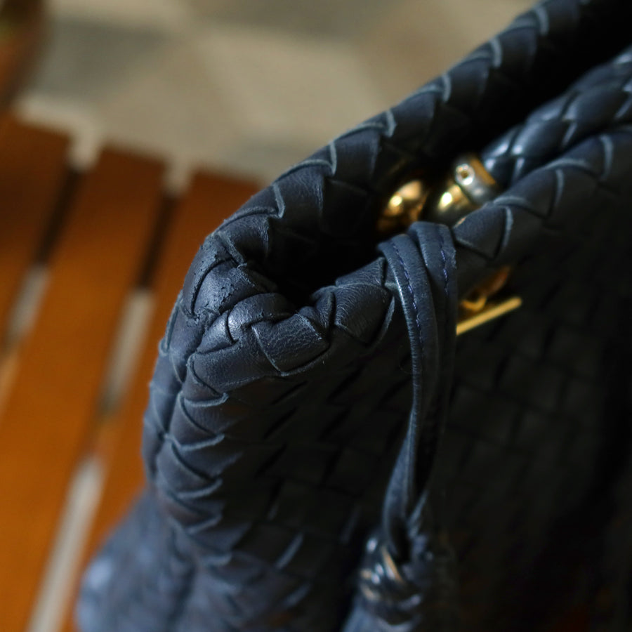 Bottega Veneta Vintage Light Navy Blue Intrecciato Leather Braided Strap Shoulder Bag
