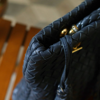 Bottega Veneta Vintage Light Navy Blue Intrecciato Leather Braided Strap Shoulder Bag