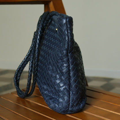 Bottega Veneta Vintage Light Navy Blue Intrecciato Leather Braided Strap Shoulder Bag