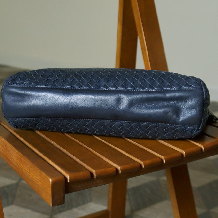 Bottega Veneta Vintage Light Navy Blue Intrecciato Leather Braided Strap Shoulder Bag