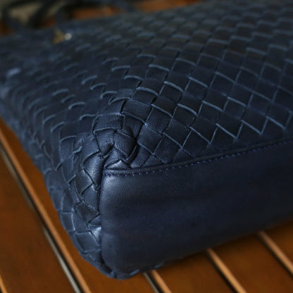 Bottega Veneta Vintage Light Navy Blue Intrecciato Leather Braided Strap Shoulder Bag