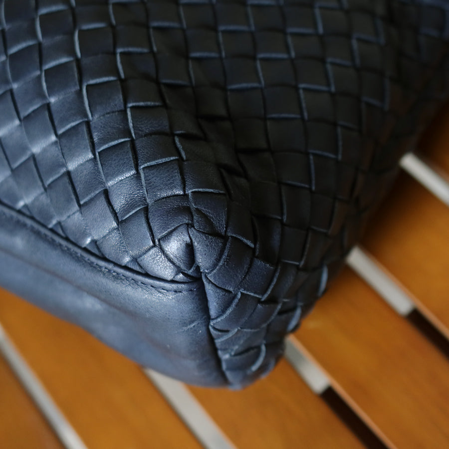 Bottega Veneta Vintage Light Navy Blue Intrecciato Leather Braided Strap Shoulder Bag