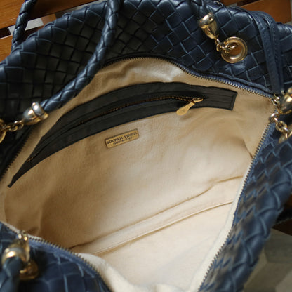 Bottega Veneta Vintage Light Navy Blue Intrecciato Leather Braided Strap Shoulder Bag