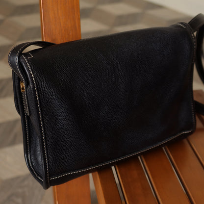 Loewe Vintage Black Grained Leather Anagram Crossbody Flap Bag