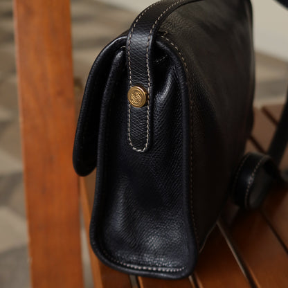 Loewe Vintage Black Grained Leather Anagram Crossbody Flap Bag