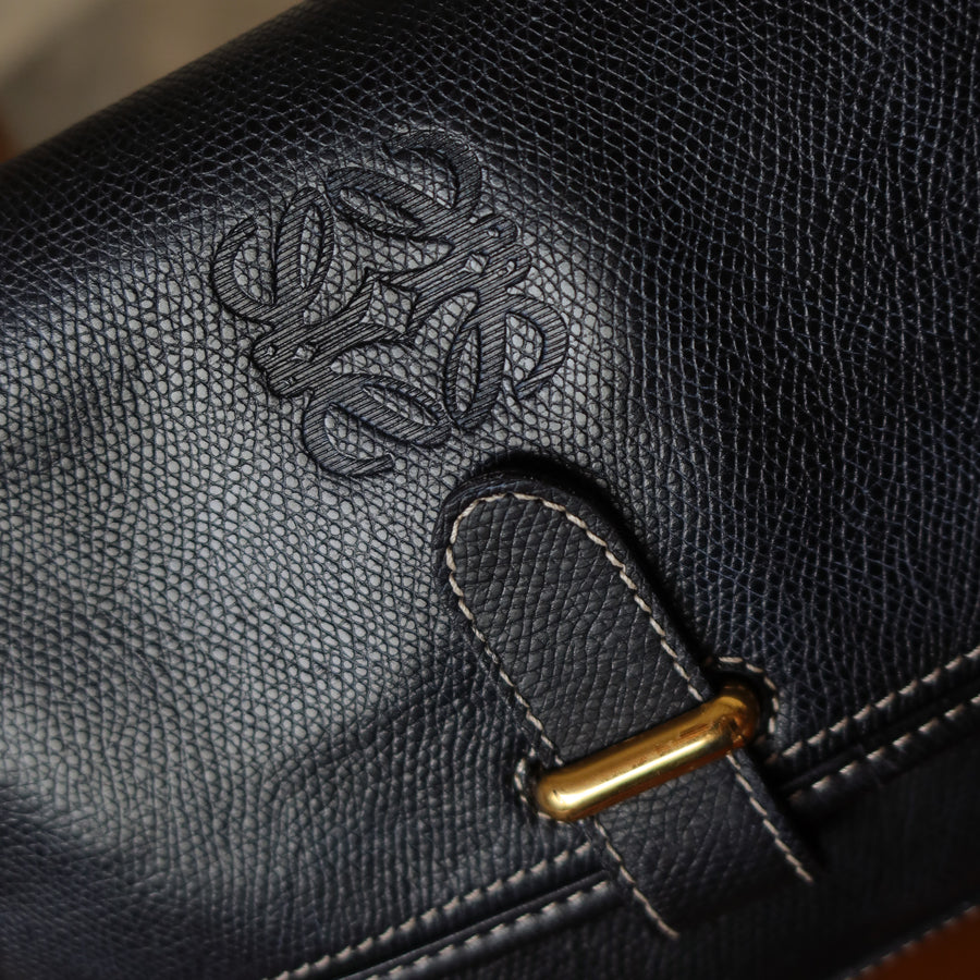 Loewe Vintage Black Grained Leather Anagram Crossbody Flap Bag