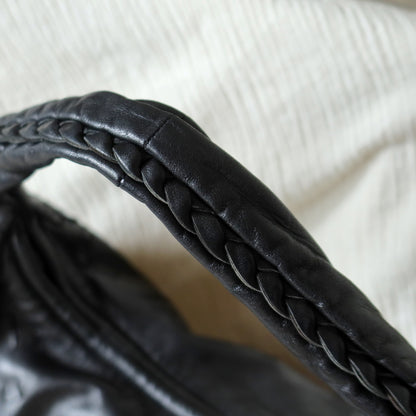 Bottega Veneta Vintage Black Patchy Intrecciato Weave Medium Hobo Shoulder Bag