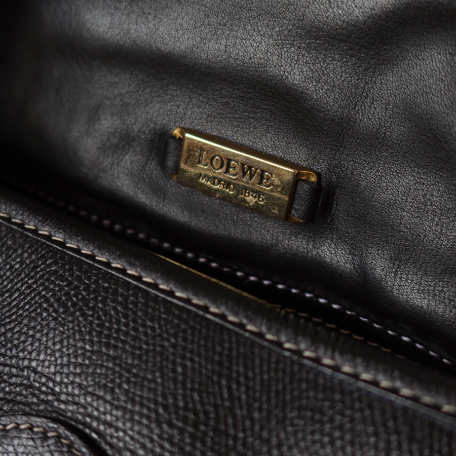 Loewe Vintage Black Grained Leather Anagram Crossbody Flap Bag
