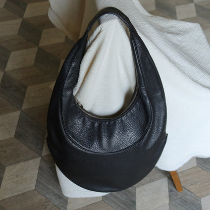 Bvlgari Long Oval Black Grained Leather O charm Shoulder Bag