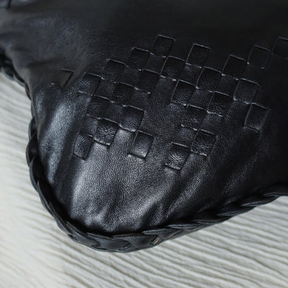 Bottega Veneta Vintage Black Patchy Intrecciato Weave Medium Hobo Shoulder Bag