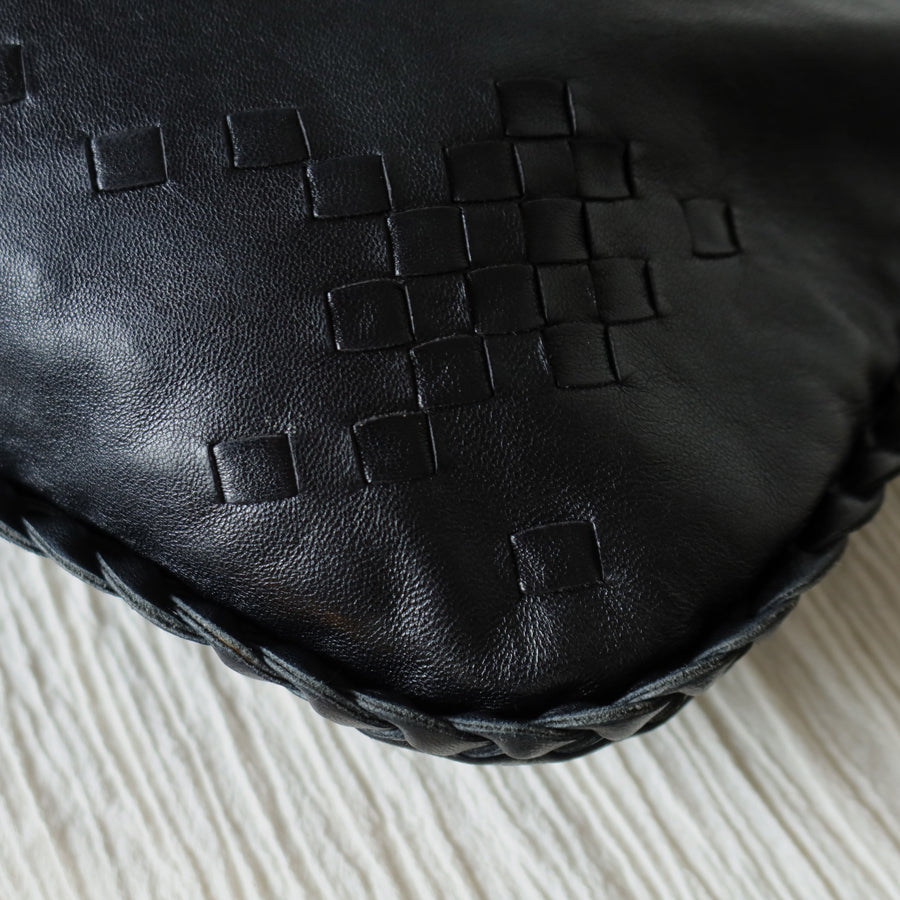Bottega Veneta Vintage Black Patchy Intrecciato Weave Medium Hobo Shoulder Bag