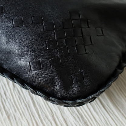 Bottega Veneta Vintage Black Patchy Intrecciato Weave Medium Hobo Shoulder Bag