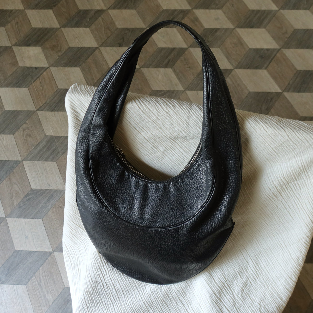 Bvlgari Long Oval Black Grained Leather O charm Shoulder Bag