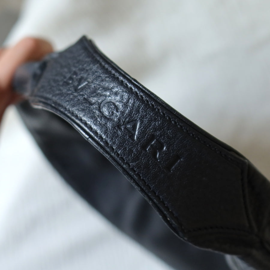 Bvlgari Long Oval Black Grained Leather O charm Shoulder Bag