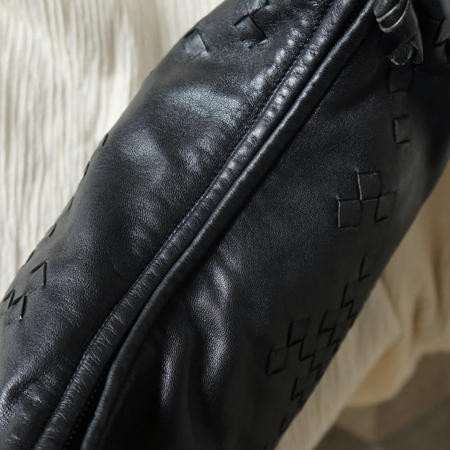 Bottega Veneta Vintage Black Patchy Intrecciato Weave Medium Hobo Shoulder Bag