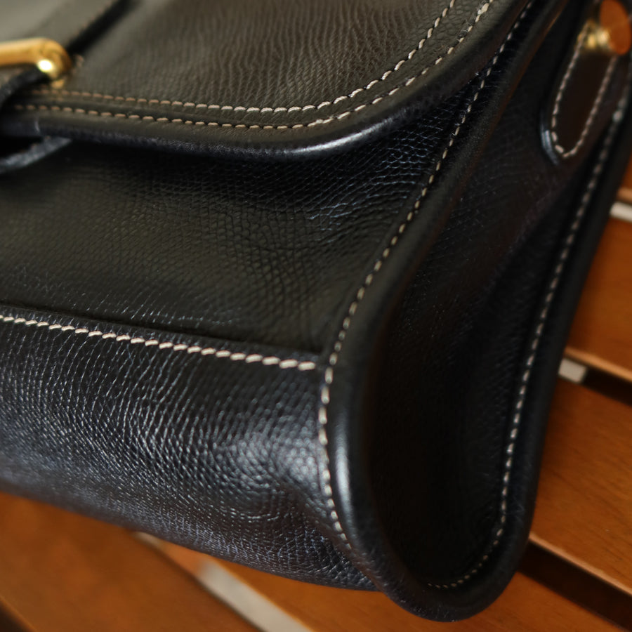 Loewe Vintage Black Grained Leather Anagram Crossbody Flap Bag