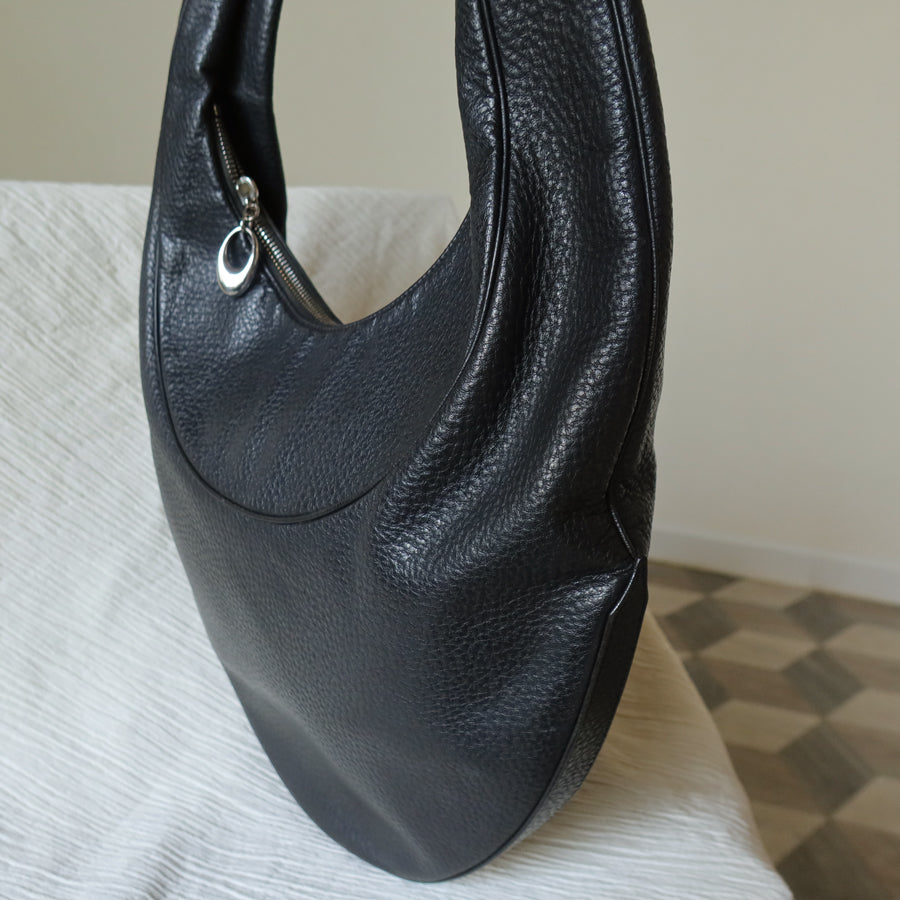 Bvlgari Long Oval Black Grained Leather O charm Shoulder Bag