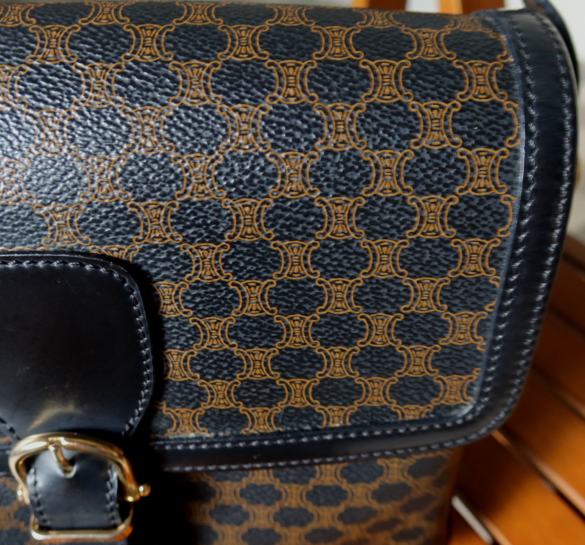 Celine Vintage Black Macadam Triomphe 2way Shoulder Bag