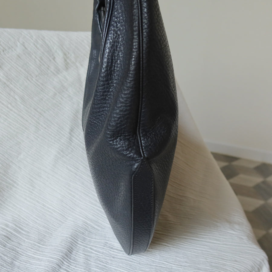 Bvlgari Long Oval Black Grained Leather O charm Shoulder Bag