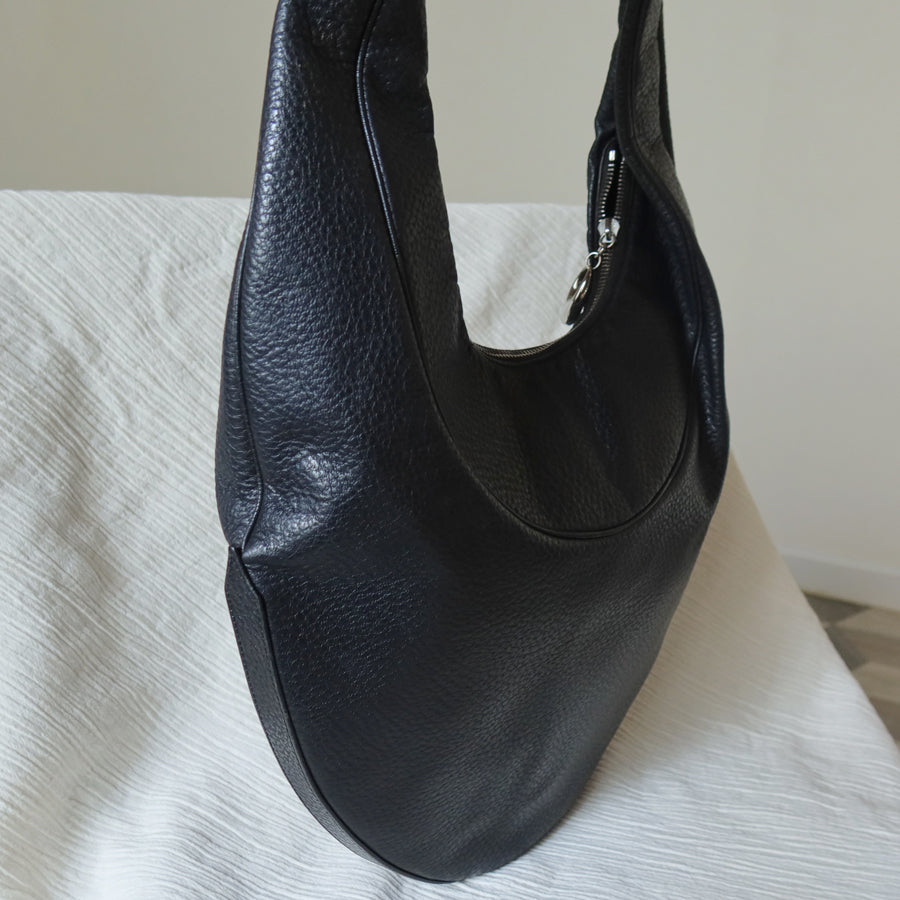 Bvlgari Long Oval Black Grained Leather O charm Shoulder Bag