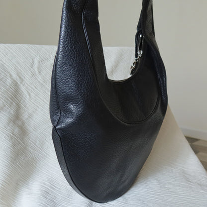 Bvlgari Long Oval Black Grained Leather O charm Shoulder Bag