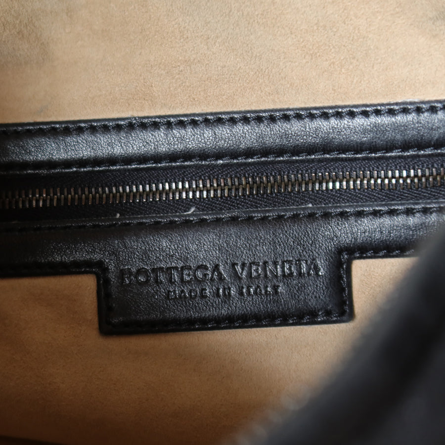 Bottega Veneta Vintage Black Patchy Intrecciato Weave Medium Hobo Shoulder Bag
