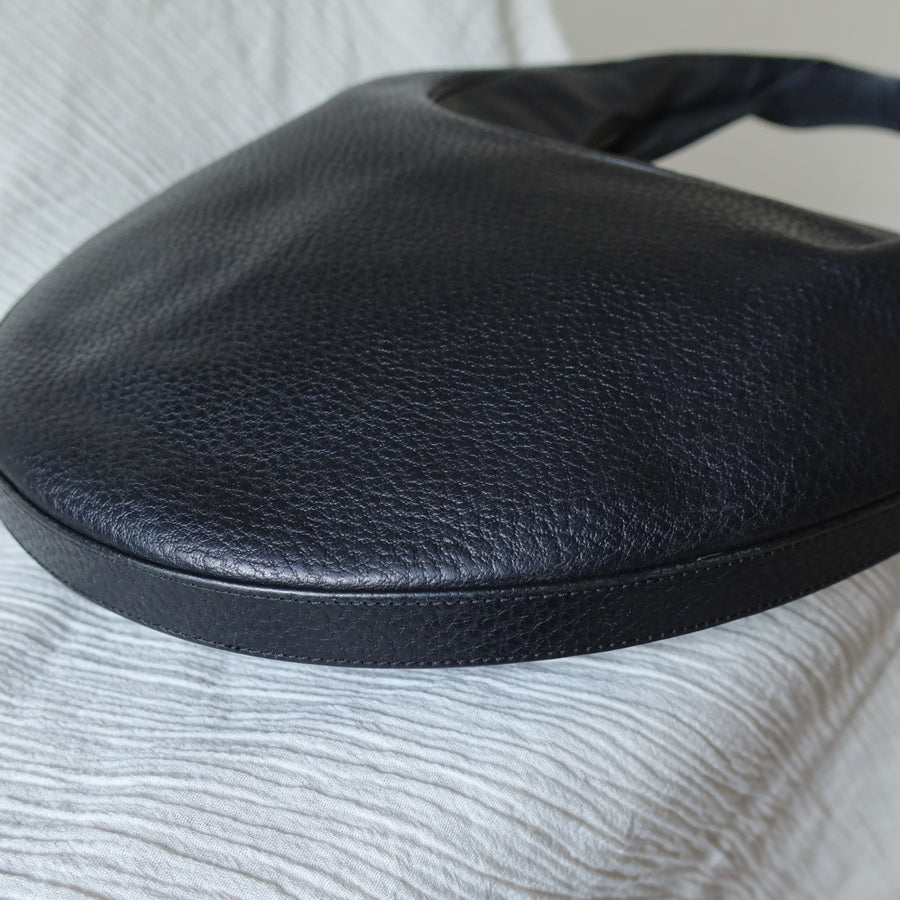 Bvlgari Long Oval Black Grained Leather O charm Shoulder Bag