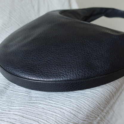 Bvlgari Long Oval Black Grained Leather O charm Shoulder Bag