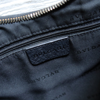 Bvlgari Long Oval Black Grained Leather O charm Shoulder Bag