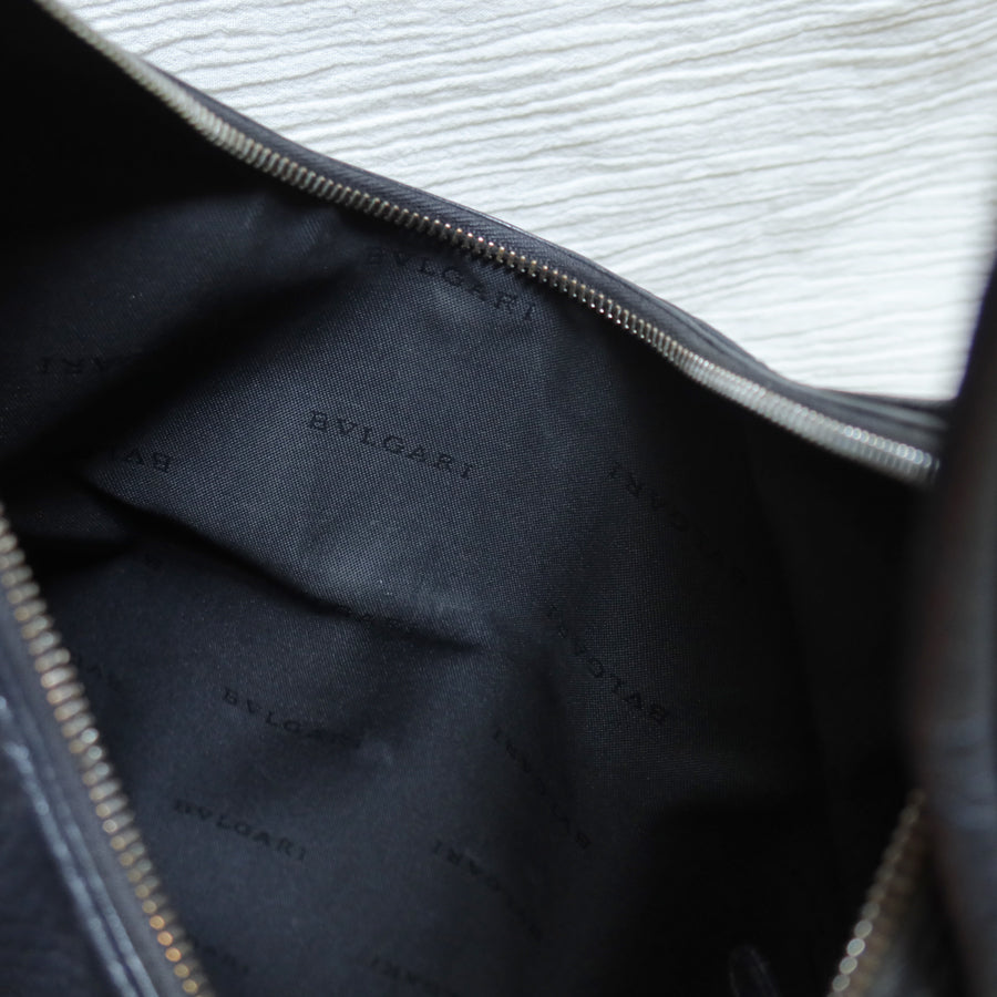 Bvlgari Long Oval Black Grained Leather O charm Shoulder Bag
