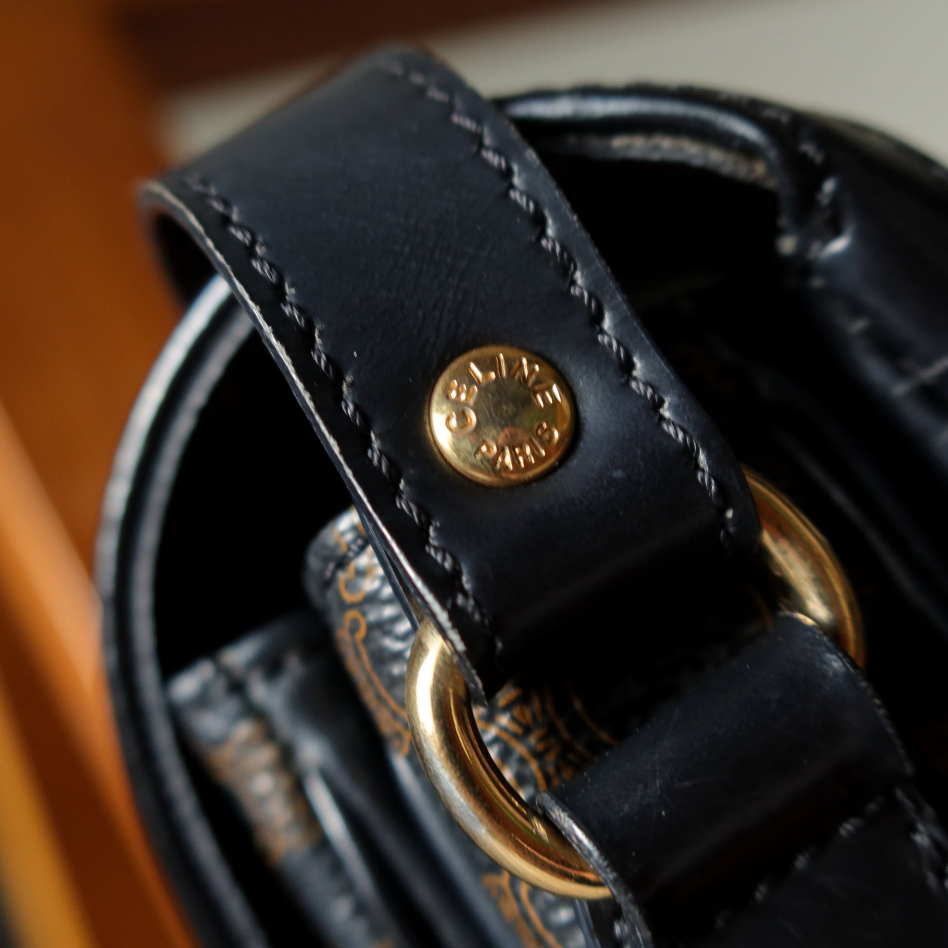 Celine Vintage Black Macadam Triomphe 2way Shoulder Bag