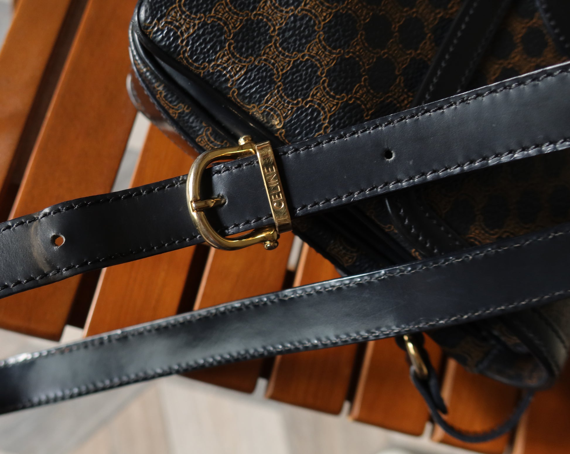 Celine Vintage Black Macadam Triomphe 2way Shoulder Bag