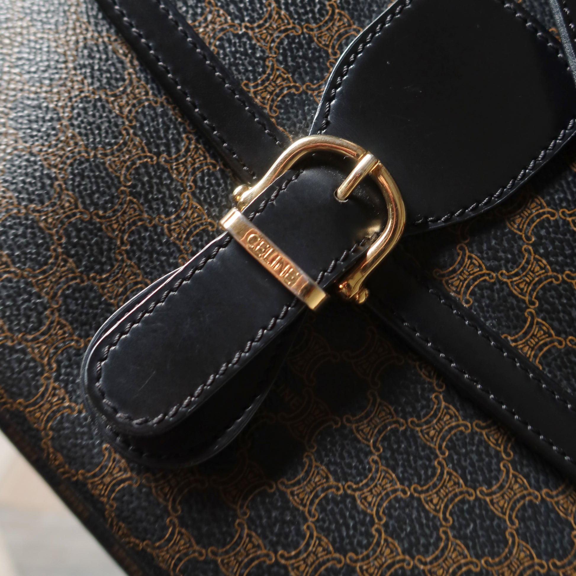 Celine Vintage Black Macadam Triomphe 2way Shoulder Bag