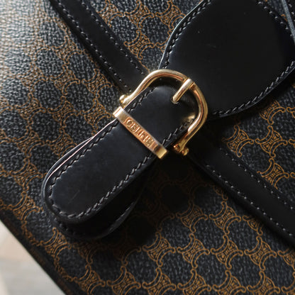 Celine Vintage Black Macadam Triomphe 2way Shoulder Bag