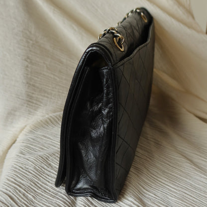 Chanel Vintage Black Lambskin Quilted CC Double Chain Flap Bag